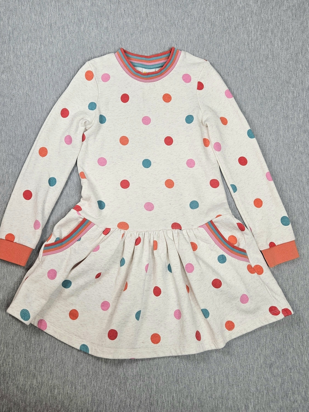 Mini Boden Multi-Color Polka Dot Sweatshirt Pocket Dress Size 8-9